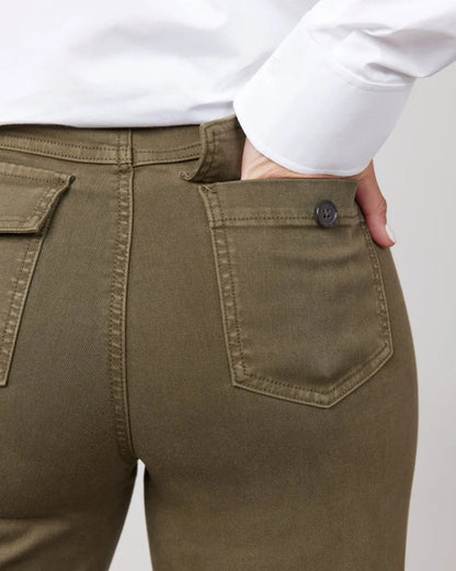 Tummy Control Twill Cropped Wide Leg Pant