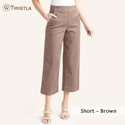 Tummy Control Twill Cropped Wide Leg Pant