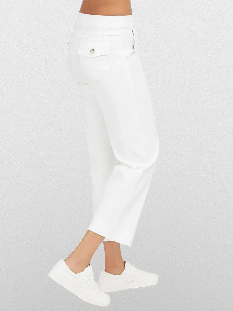 Tummy Control Twill Cropped Wide Leg Pant