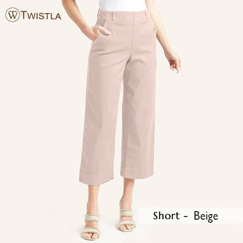 Tummy Control Twill Cropped Wide Leg Pant