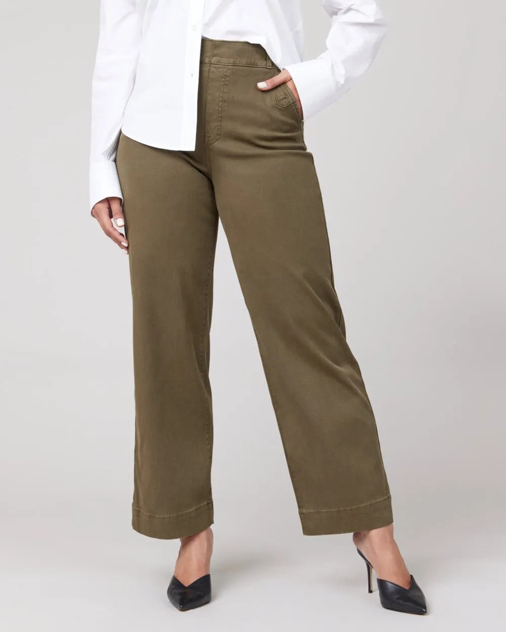 Tummy Control Twill Cropped Wide Leg Pant