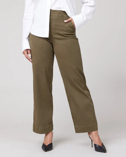 Tummy Control Twill Cropped Wide Leg Pant