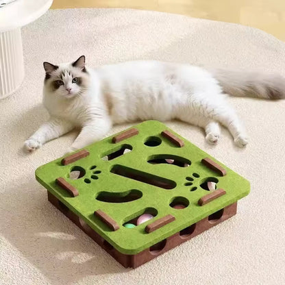 Pet Cat Maze Puzzle Toy – Felt Box with Holes & Bell Ball Set