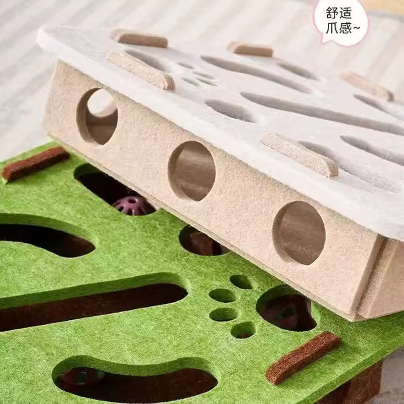 Pet Cat Maze Puzzle Toy – Felt Box with Holes & Bell Ball Set