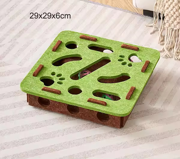 Pet Cat Maze Puzzle Toy – Felt Box with Holes & Bell Ball Set