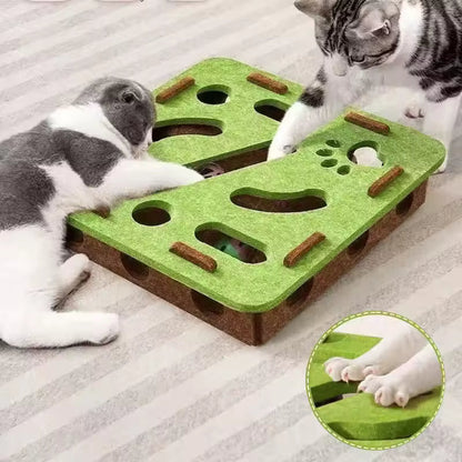 Pet Cat Maze Puzzle Toy – Felt Box with Holes & Bell Ball Set